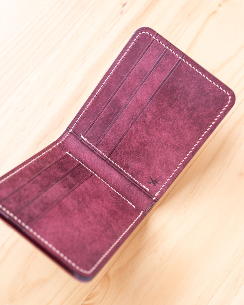 Handmade bifold in burgundy and tan leathers