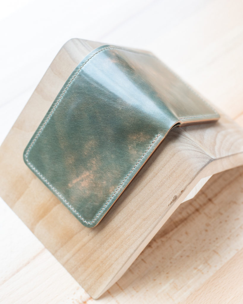 Green shell cordovan handmade wallet